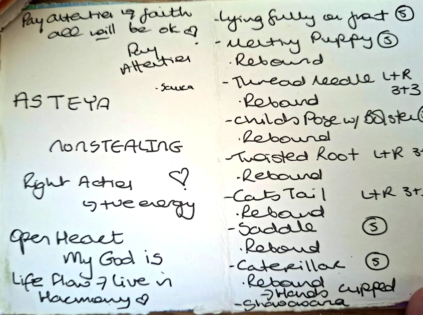 Jane’s handwritten Asteya card, with its flow