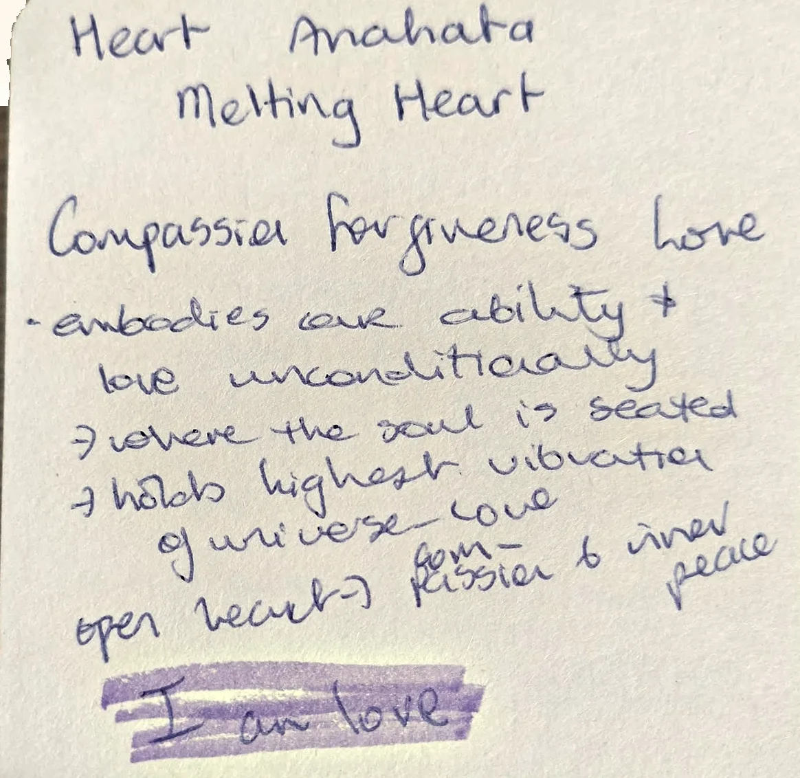 Jane’s handwritten Heart (Anahata) chakra journal page