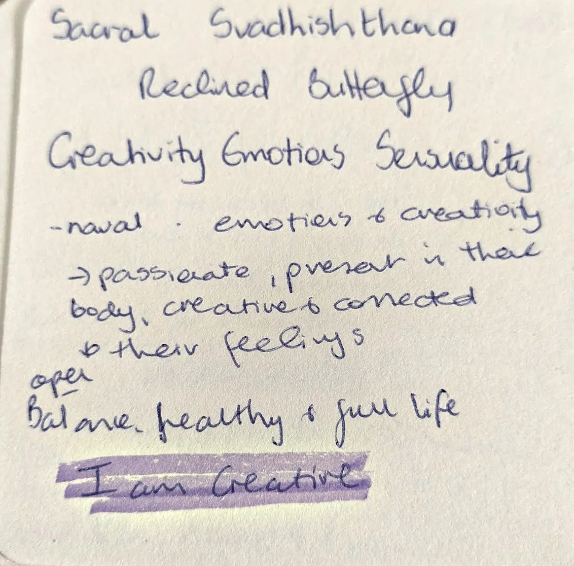 Jane’s handwritten Sacral (Svadhishthana) chakra journal page
