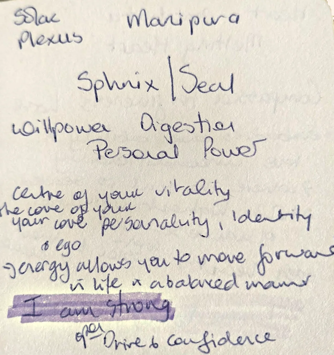 Jane’s handwritten Solar Plexus (Manipura) chakra journal page