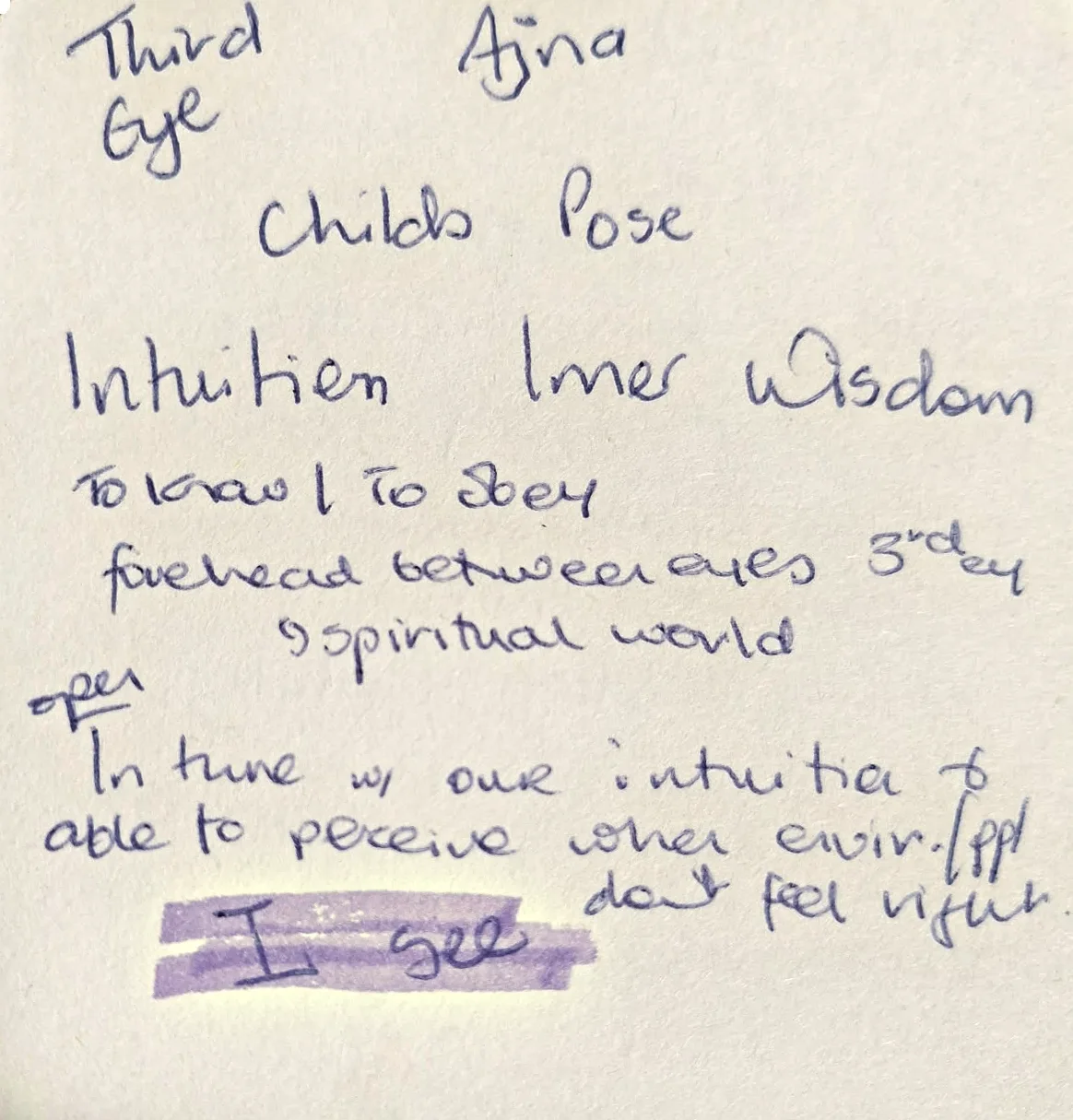 Jane’s handwritten Third Eye (Ajna) chakra journal page